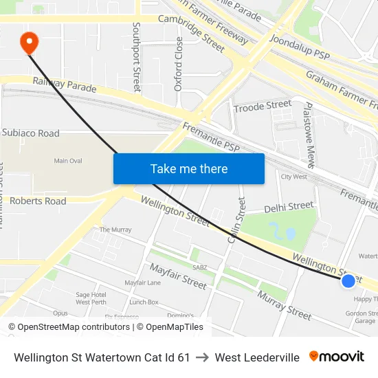 Wellington St Watertown Cat Id 61 to West Leederville map