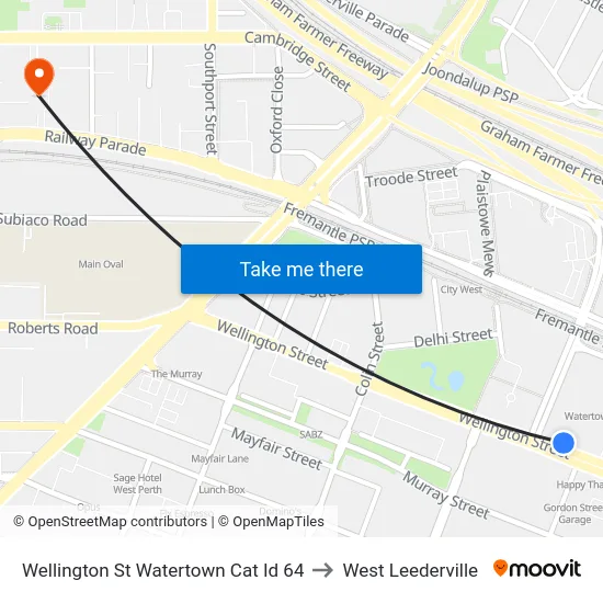 Wellington St Watertown Cat Id 64 to West Leederville map