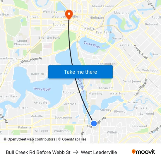 Bull Creek Rd Before Webb St to West Leederville map