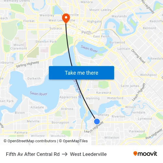 Fifth Av After Central Rd to West Leederville map