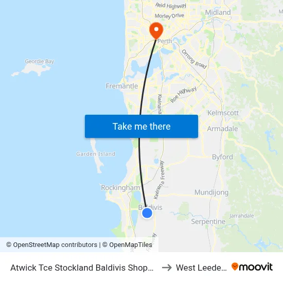 Atwick Tce Stockland Baldivis Shopping Centre to West Leederville map
