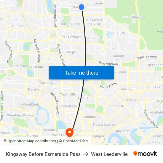 Kingsway   Before Esmeralda Pass to West Leederville map