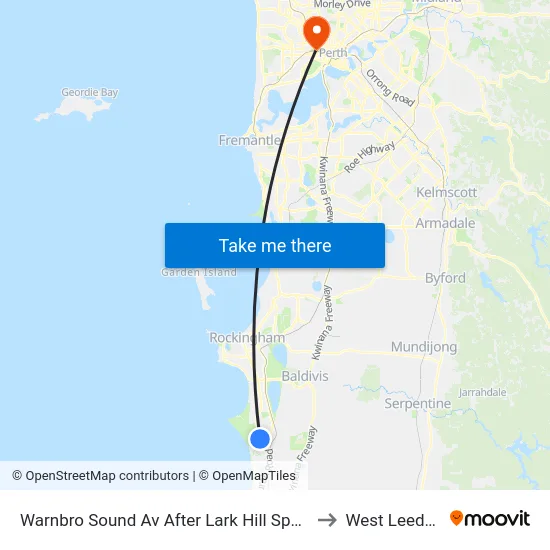 Warnbro Sound Av After Lark Hill Sports Complex to West Leederville map