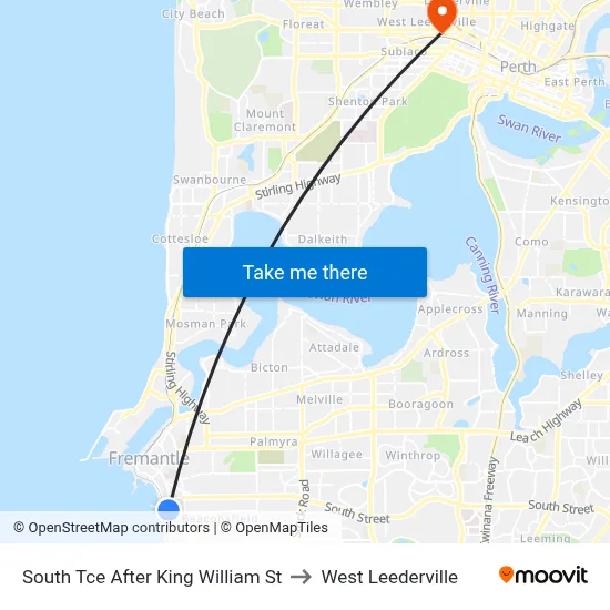 South Tce After King William St to West Leederville map