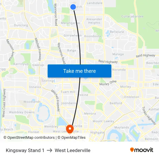 Kingsway   Stand 1 to West Leederville map