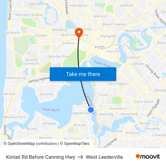 Kintail Rd Before Canning Hwy to West Leederville map