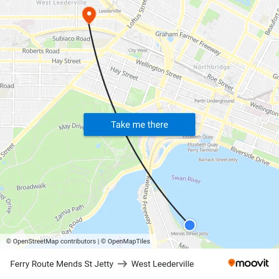Ferry Route Mends St Jetty to West Leederville map