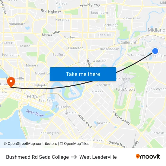 Bushmead Rd Seda College to West Leederville map