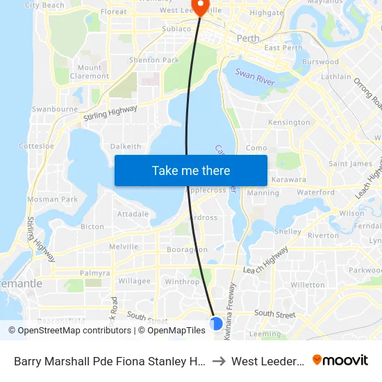 Barry Marshall Pde Fiona Stanley Hospital to West Leederville map