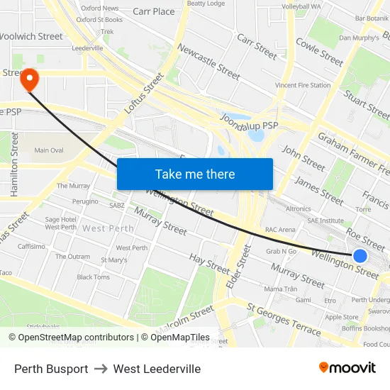 Perth Busport to West Leederville map