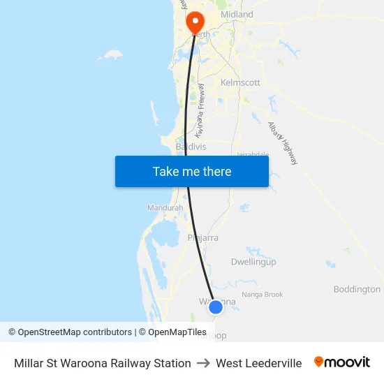 Millar St Waroona Railway Station to West Leederville map