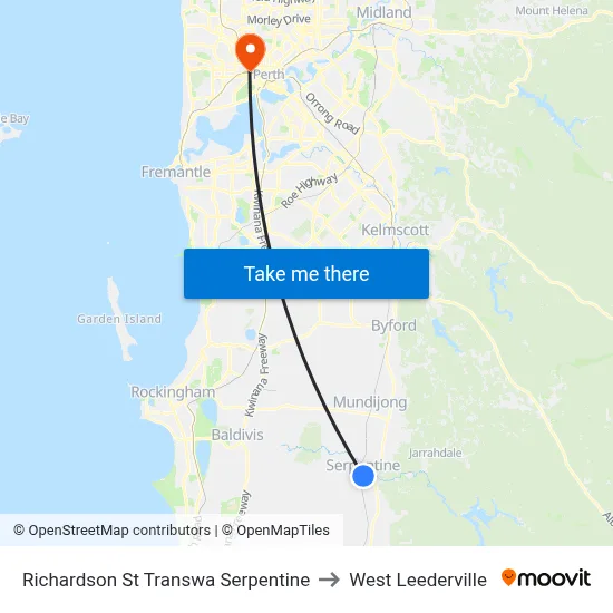 Richardson St Transwa Serpentine to West Leederville map