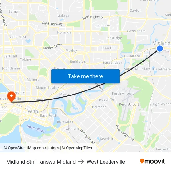Midland Stn Transwa Midland to West Leederville map