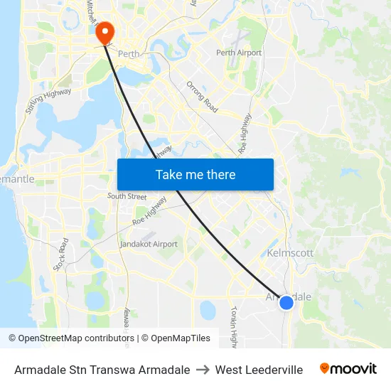 Armadale Stn Transwa Armadale to West Leederville map