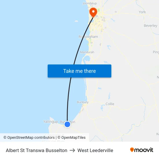 Albert St Transwa Busselton to West Leederville map