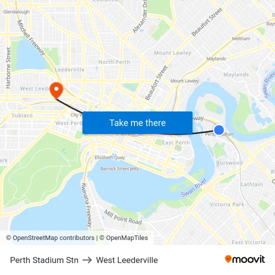 Perth Stadium Stn to West Leederville map