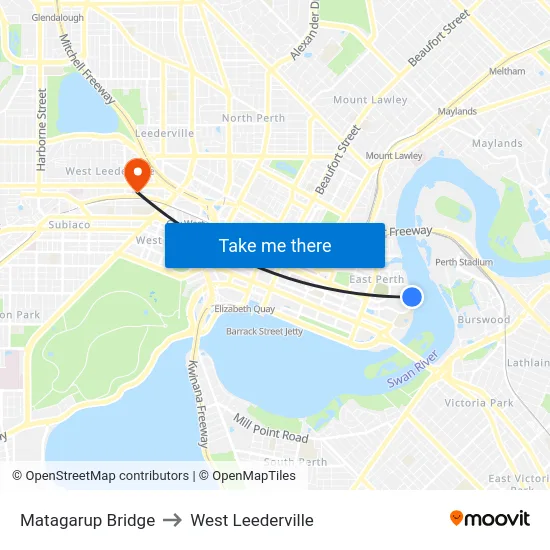 Matagarup Bridge to West Leederville map