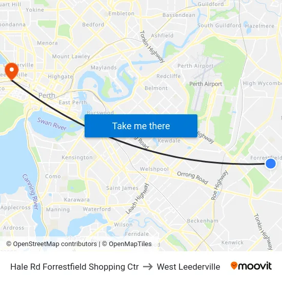Hale Rd Forrestfield Shopping Ctr to West Leederville map