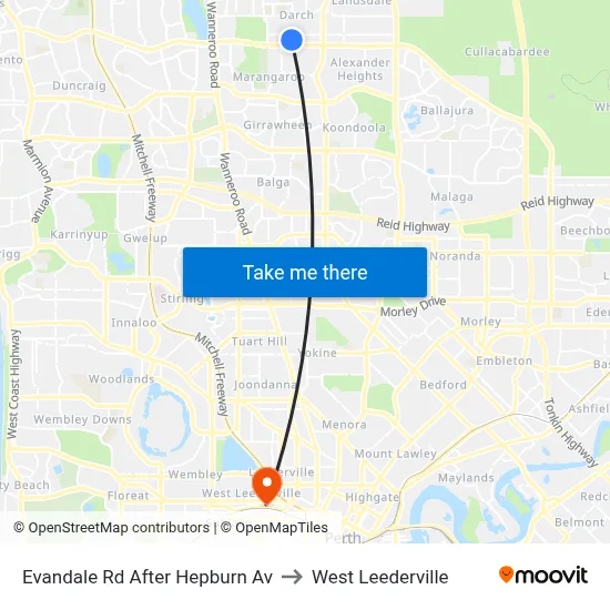 Evandale Rd After Hepburn Av to West Leederville map