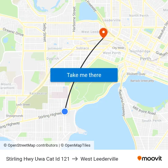 Stirling Hwy Uwa Cat Id 121 to West Leederville map