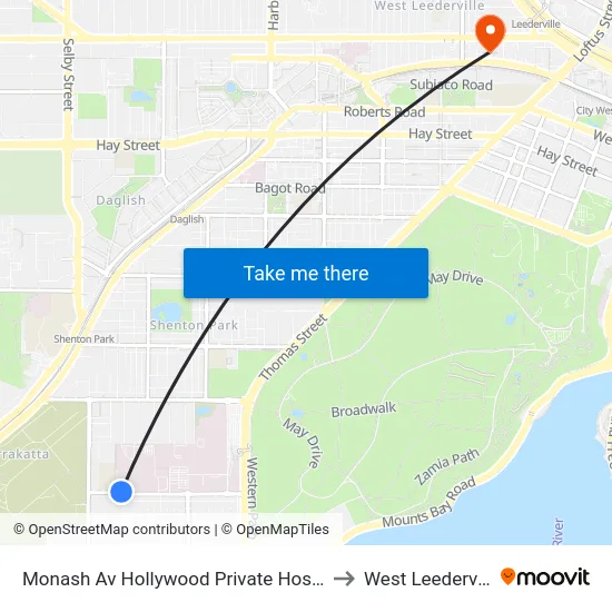 Monash Av Hollywood Private Hospital to West Leederville map