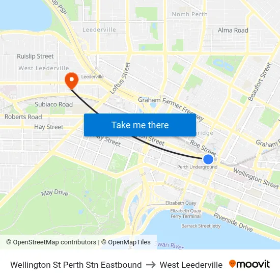Wellington St Perth Stn Eastbound to West Leederville map