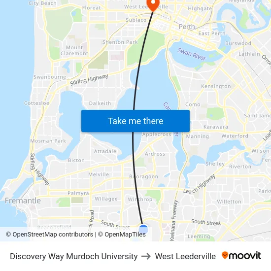 Discovery Way Murdoch University to West Leederville map