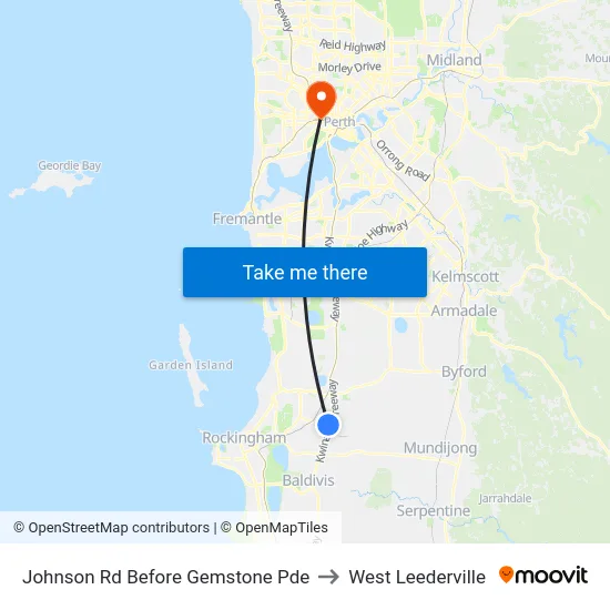 Johnson Rd Before Gemstone Pde to West Leederville map