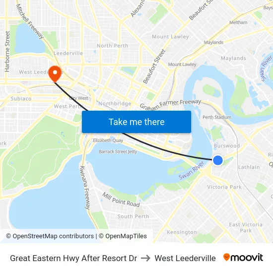 Great Eastern Hwy After Resort Dr to West Leederville map