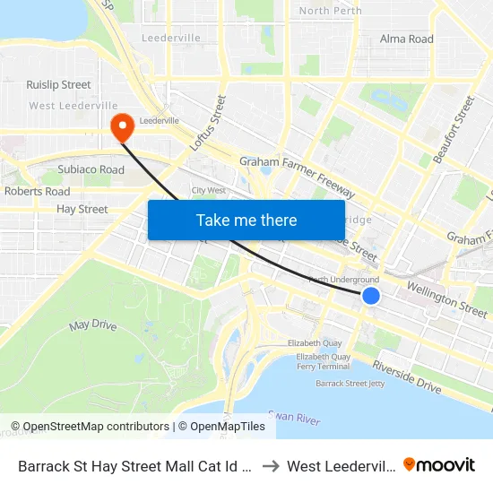 Barrack St Hay Street Mall Cat Id 20 to West Leederville map