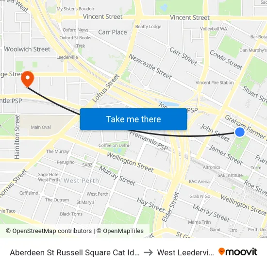 Aberdeen St Russell Square Cat Id 10 to West Leederville map