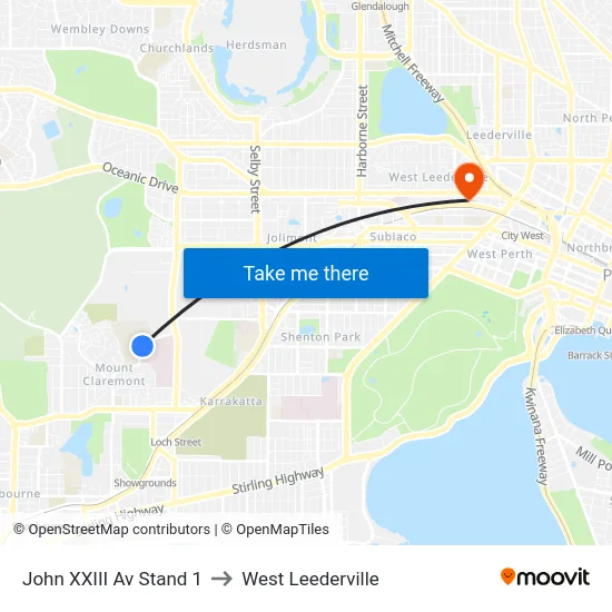 John XXIII Av Stand 1 to West Leederville map