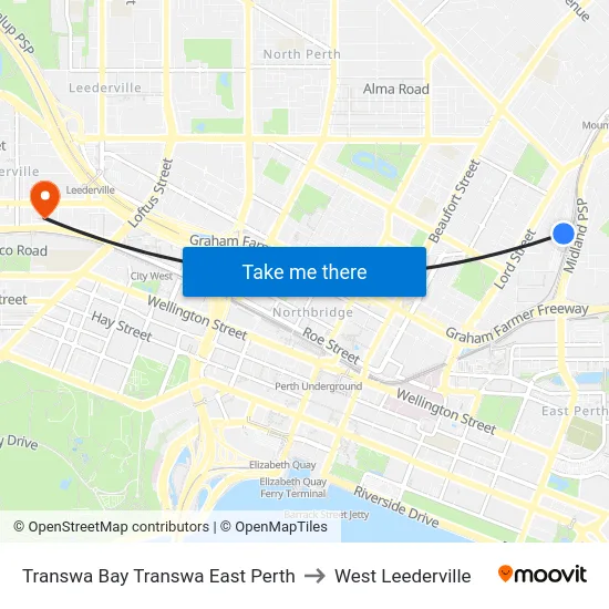 Transwa Bay Transwa East Perth to West Leederville map