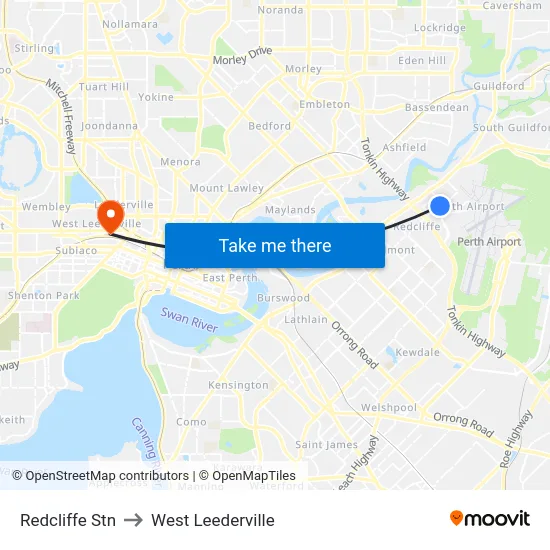 Redcliffe Stn to West Leederville map