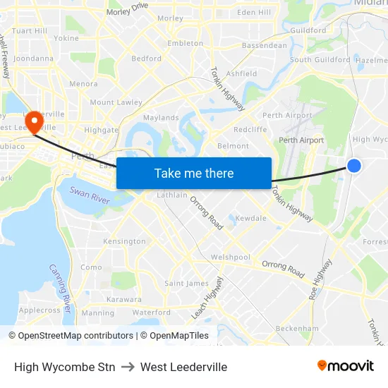 High Wycombe Stn to West Leederville map