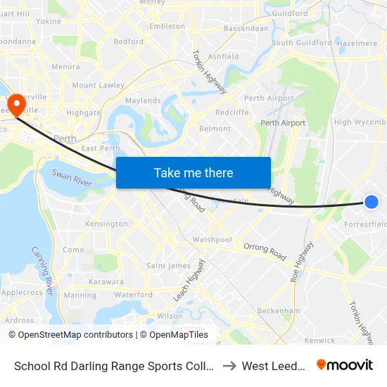 School Rd Darling Range Sports College Stand 2 to West Leederville map