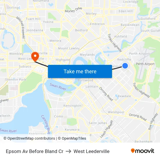 Epsom Av Before Bland Cr to West Leederville map