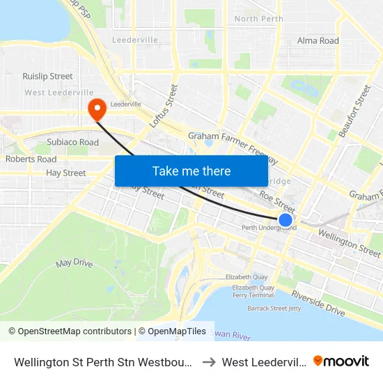 Wellington St Perth Stn Westbound to West Leederville map