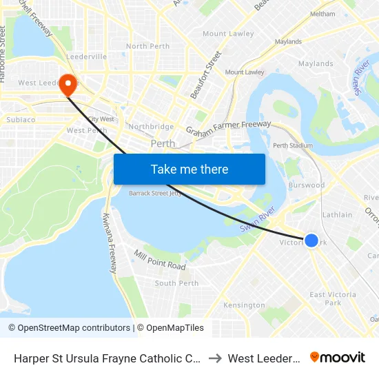 Harper St Ursula Frayne Catholic College to West Leederville map