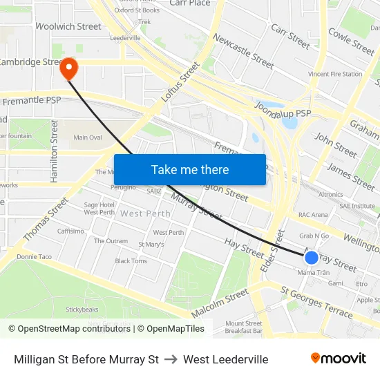 Milligan St Before Murray St to West Leederville map