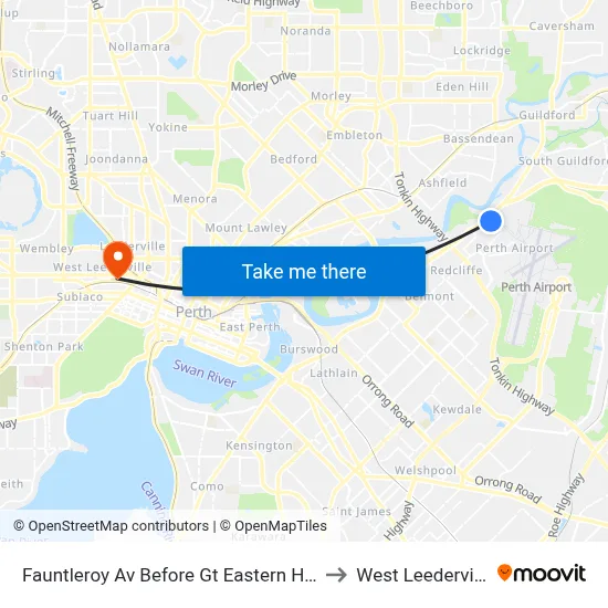 Fauntleroy Av Before Gt Eastern Hwy to West Leederville map