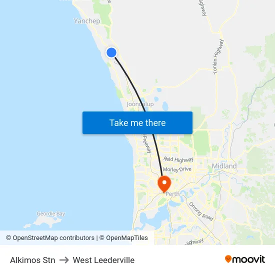 Alkimos Stn to West Leederville map