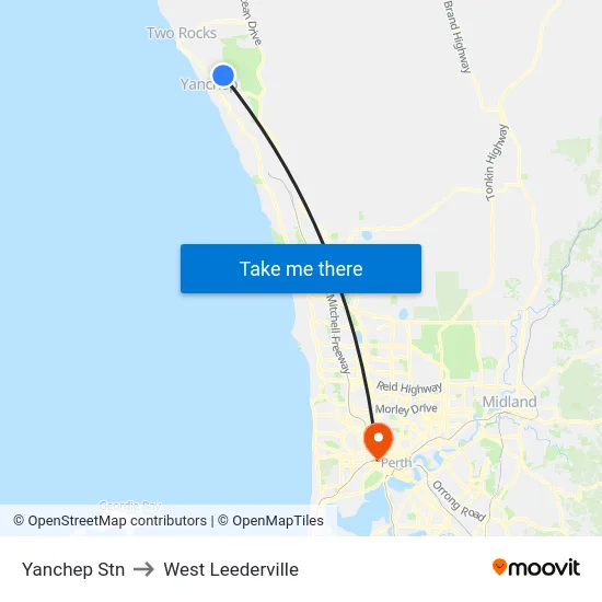 Yanchep Stn to West Leederville map