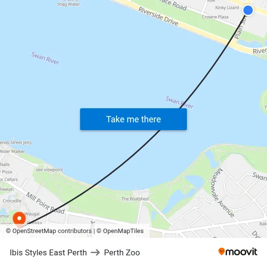 Ibis Styles East Perth to Perth Zoo map