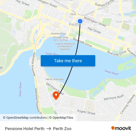Pensione Hotel Perth to Perth Zoo map