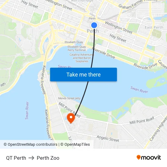 QT Perth to Perth Zoo map