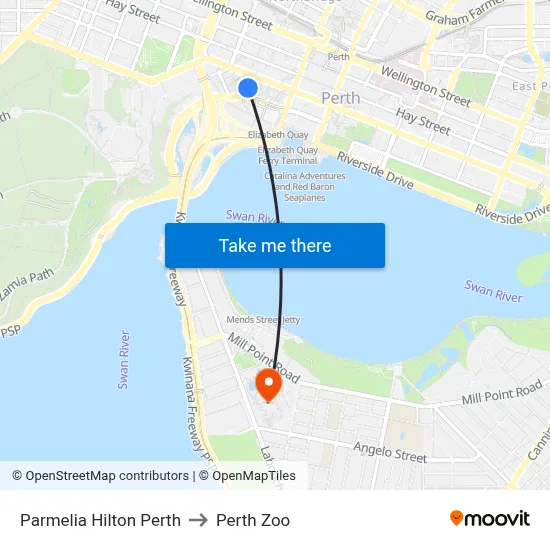 Parmelia Hilton Perth to Perth Zoo map