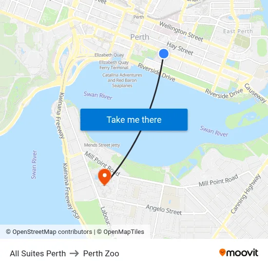 All Suites Perth to Perth Zoo map