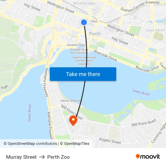 Murray Street to Perth Zoo map