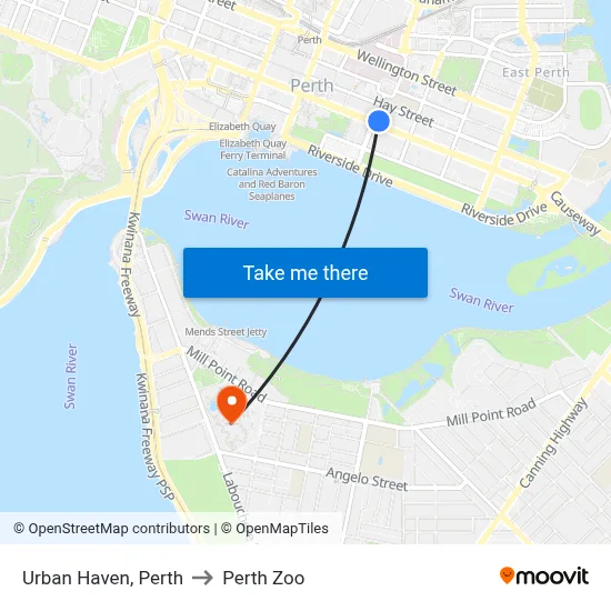Urban Haven, Perth to Perth Zoo map